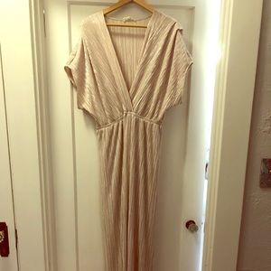 Porridge Pleated Metallic Jumpsuit L Anthropologie